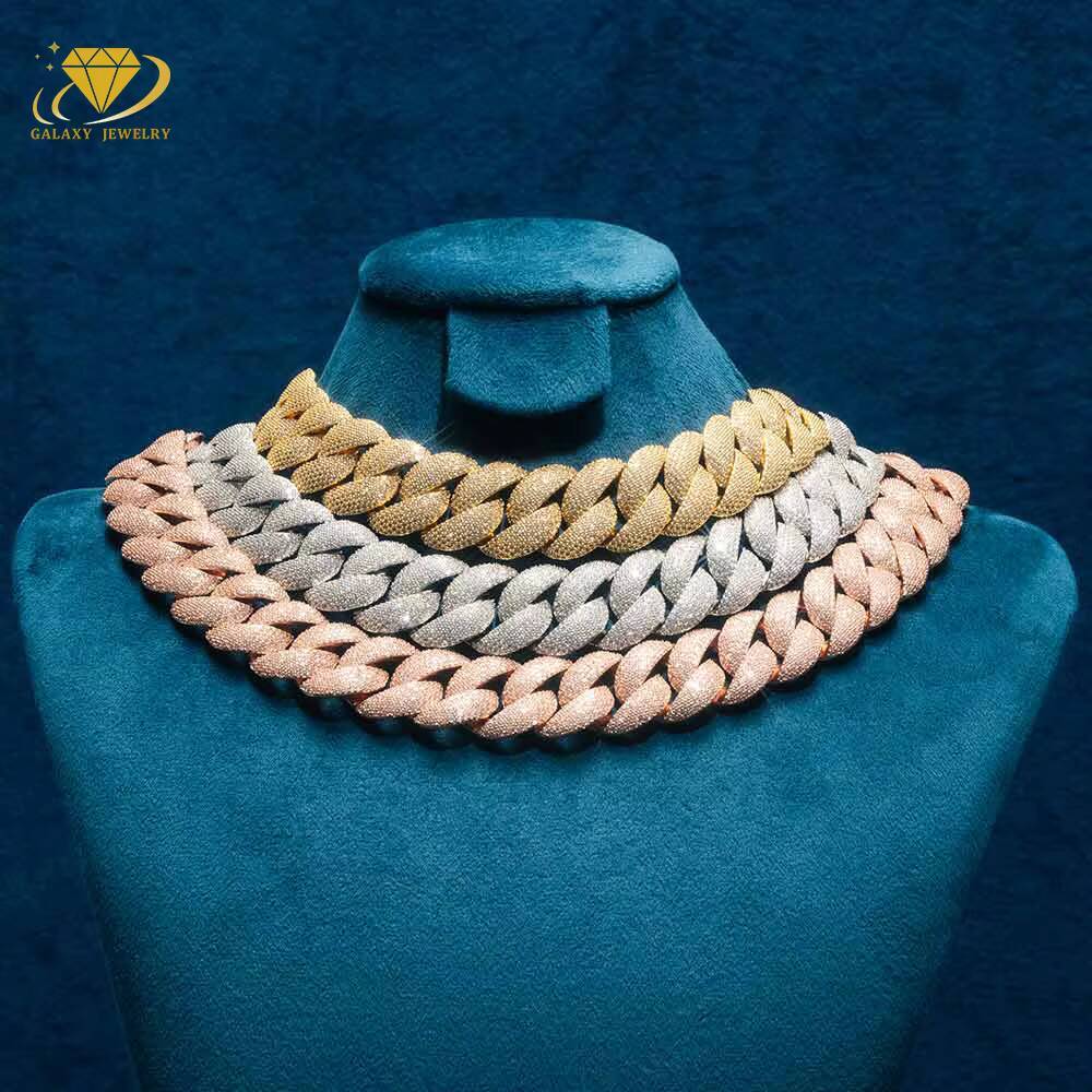 Hiphop Necklace Mossanite Jewelry 10/12/14/16/20mm 925 Silver Iced Out Gold Plated 6rows Heavy Miami Cuban Necklaces for Men