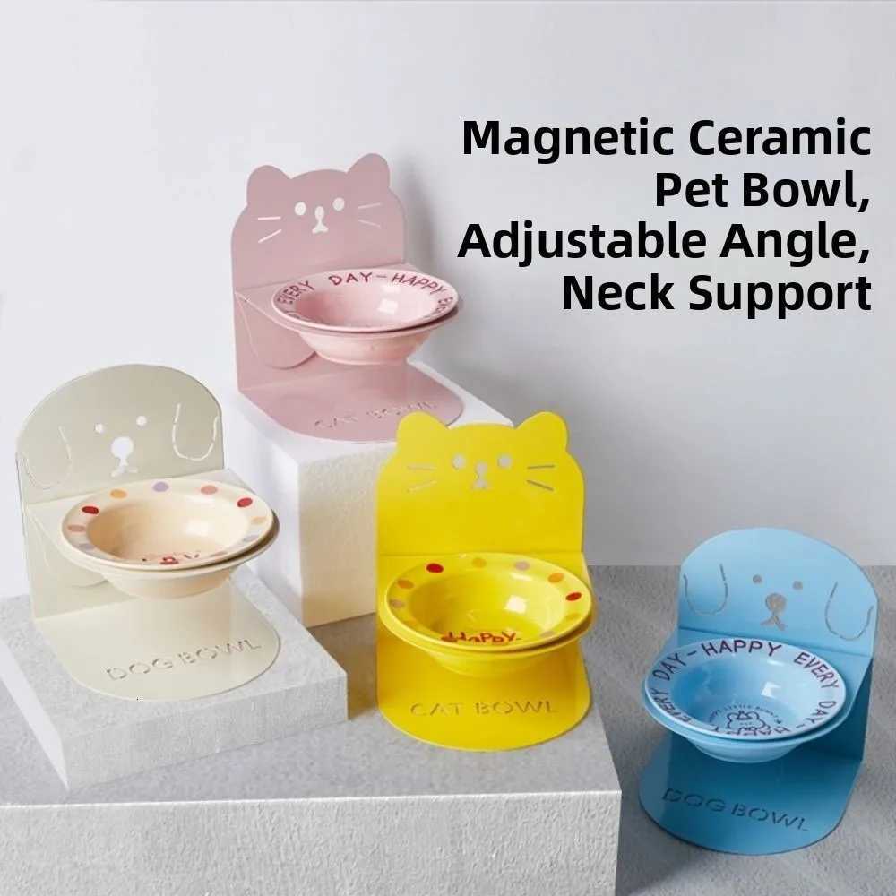 Anti Vomiting Ceramic Cat Bowl Anti Slip Inclined Elevated Cat Water Bowl Adjustable Height Stable Cat High Footed Bowl Y250806