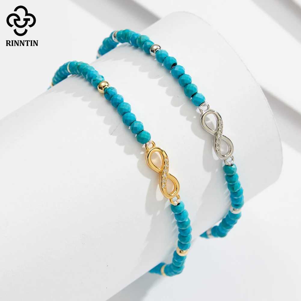 Rinntin 925 Sterling Silver Natural Turquoise Infinity Symbol Anklet for Women Dainty Vintage Straps Anklet Jewelry SA87 Y250805