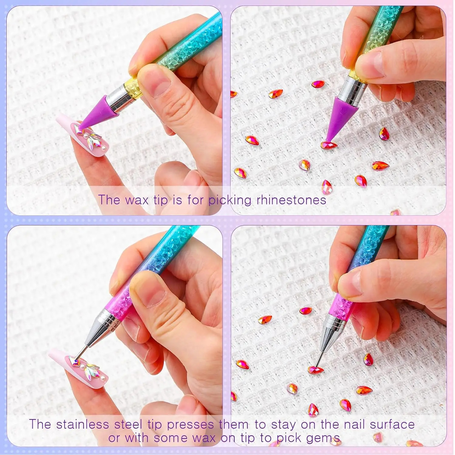 Gradient Rhinestone Picker Tool Dotting Pen Diamond Painting Pen Nail Dot Crystals Dual Ended Wax Pencil for Gems Nail Art DIY 250805