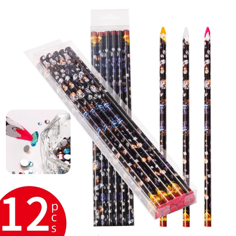12pcs/box Crayon Wax Dotting Pen Nail Art Self-adhesive Rhinestones Gems Drilling Picking Picker Tips DIY Manicure Tools 250805