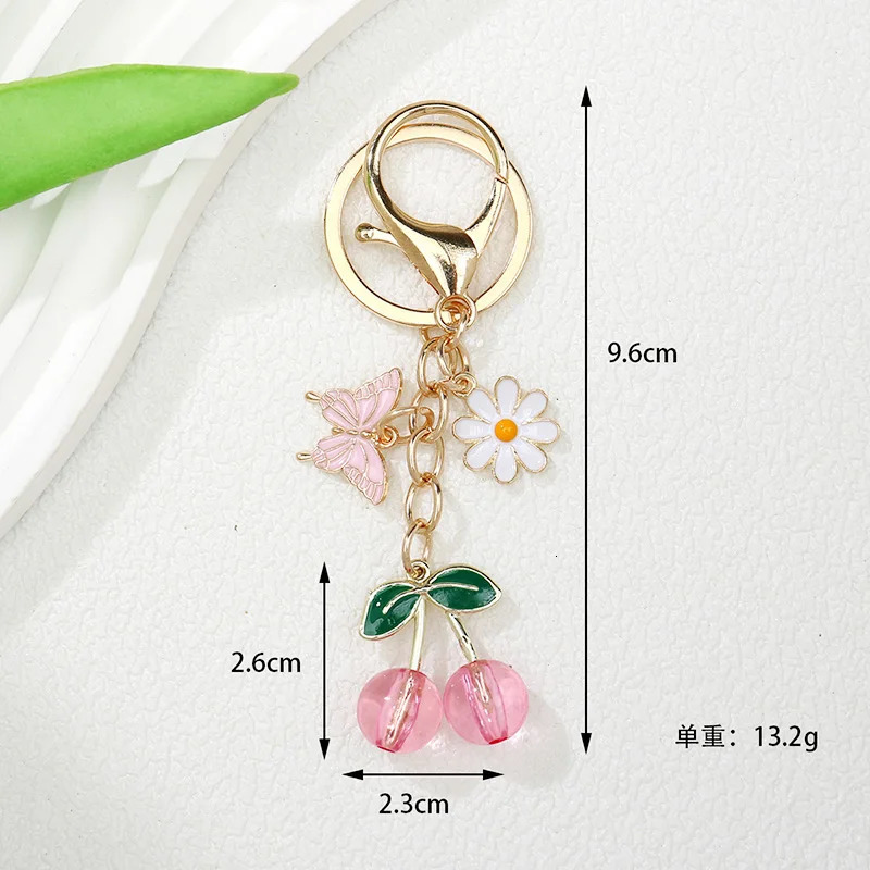 Trendy Crystal Zircon Butterfly Flower Pendant Keychain Jewelry for Women Vintage Cherry Bow Charm Car Bag Couple Keyring 250807