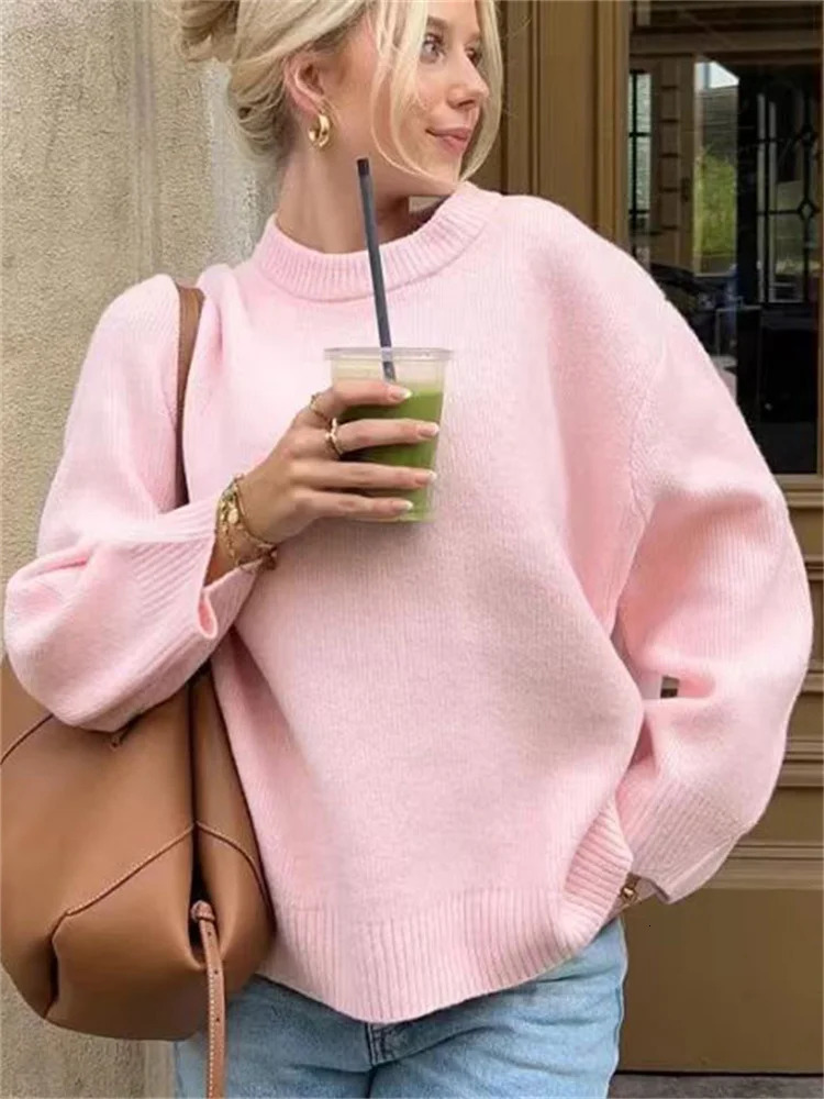Tossy Pink Knitwear Sweater Pullover For Women Long Sleeve Fashion Loose Patchwork Cute Y2k Top Female Knit Elegant Pullover 250806