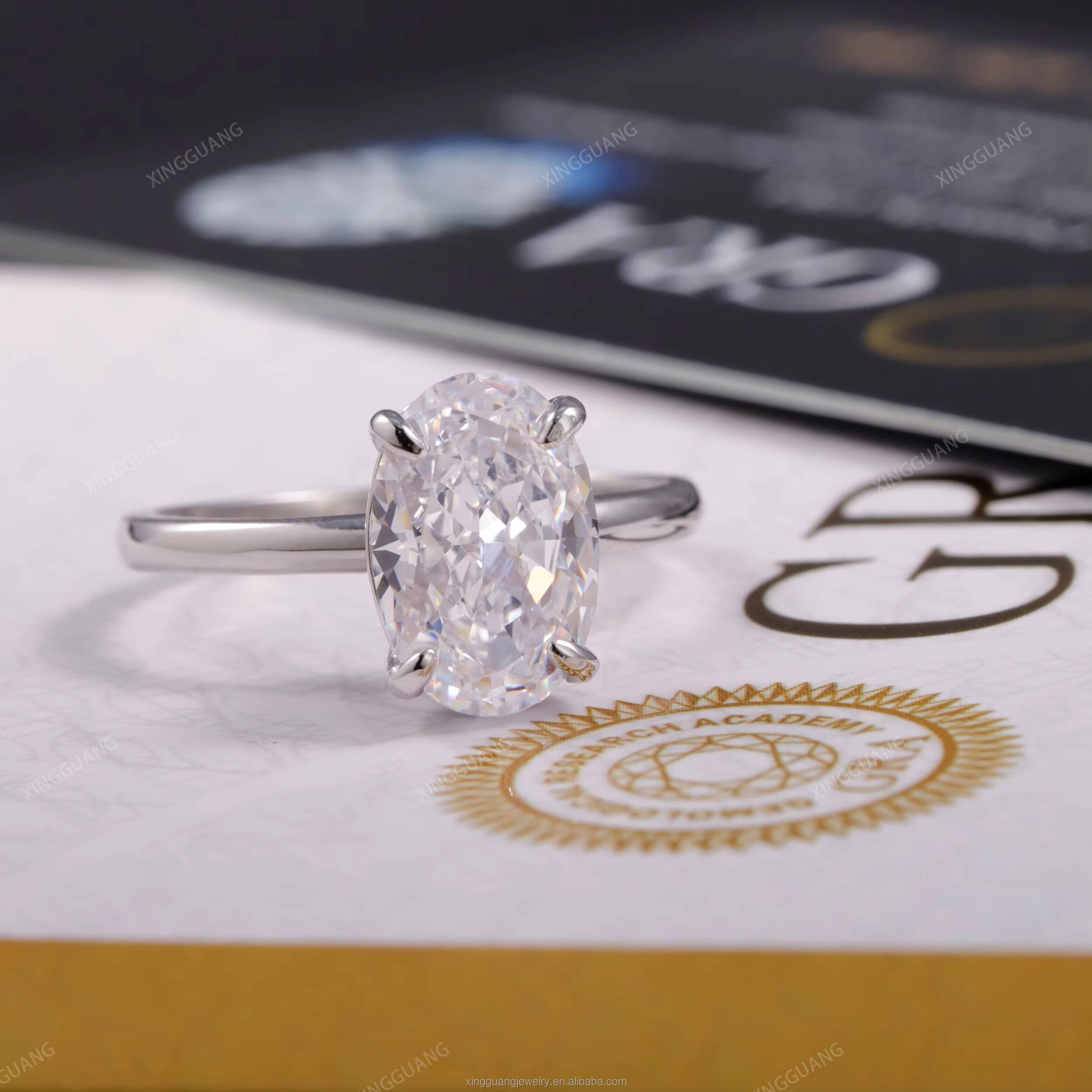 XG Women Diamond Rings 2CT Oval Cut Moissanite Rings Fine Jewelry Rings Real 925 Silver Plated Gold Custom Lab Diamond Jewelry