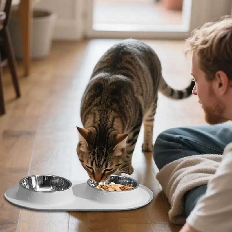 Dog Food Bowl Feeding Dishes With Mats Silicone Anti-Slip Waterproof Bowl For Dog Feeding Puppy Pet Cat Breed Daily Meals Y250806