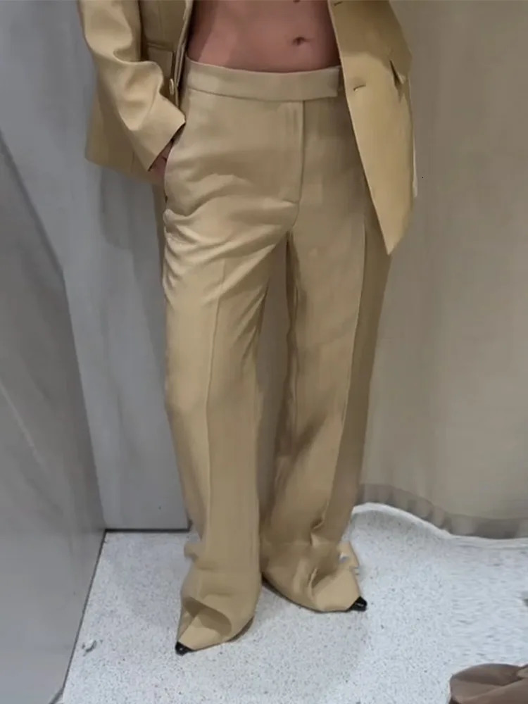 Casual Solid Blazer Pants Sets Women Slim Waist Lapel Long Sleeve Shoulder Pad Jacket High Waist Straight Trouser 2025 Outfits 250804