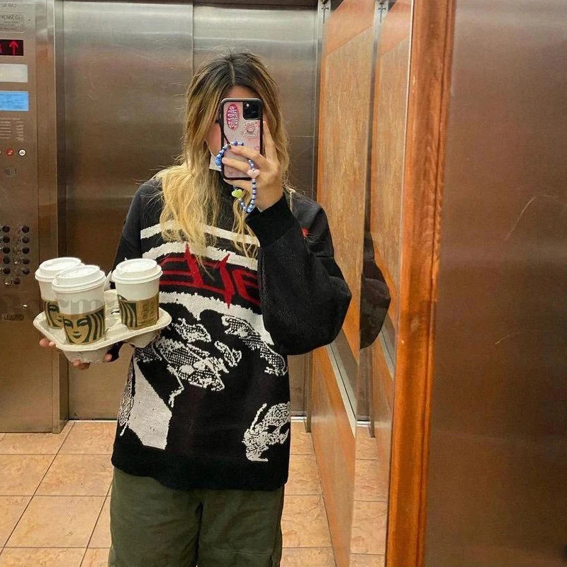 Womens Knitted Pullovers Sweaters Creative Stripes top Maiden Oversized Harajuku streetwear O Neck Knitwear Clothing Y2K 250806