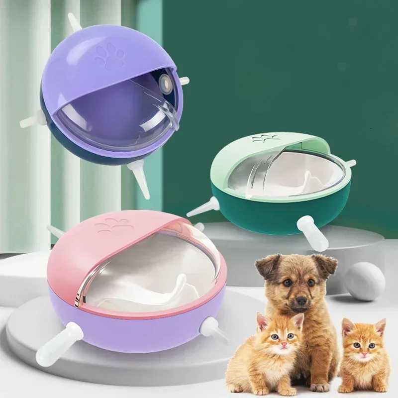 Puppy Kitten Milk Feeder Sets 180ml Bowl 5 Teats Silicone Simulation Nursing Station Cats Food Dispenser Newborn Pet Accessories Y250806