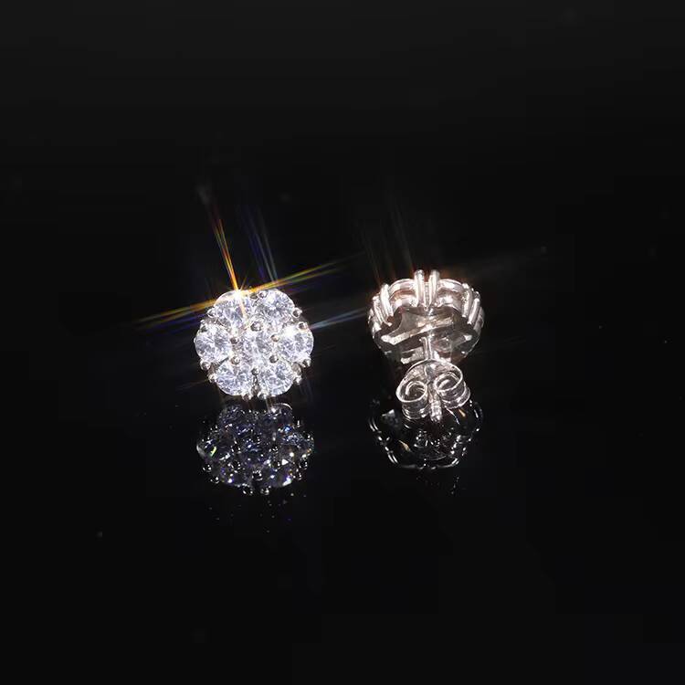Luxury Fine Jewelry Iced Out Moissanite Flower Stud Earrings Hip Hop Sterling Silver 925 Cluster Earrings Women Men