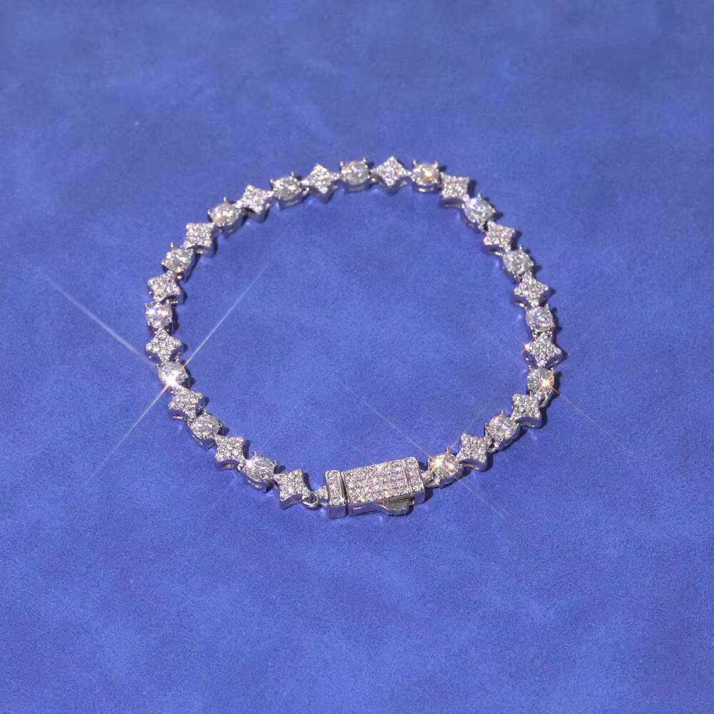 6mm Width Star Design Shiny VVS Moissanite Necklace Custom Womens Fine Jewelry 925 Sterling Silver Tennis Chain