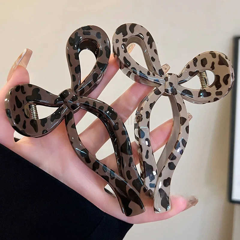 Ponytail Leopard Bow Large Hair Claw Crab Hair Accessories for Women Back Head Clip Hairpins Girls Barrettes Headbands U250807