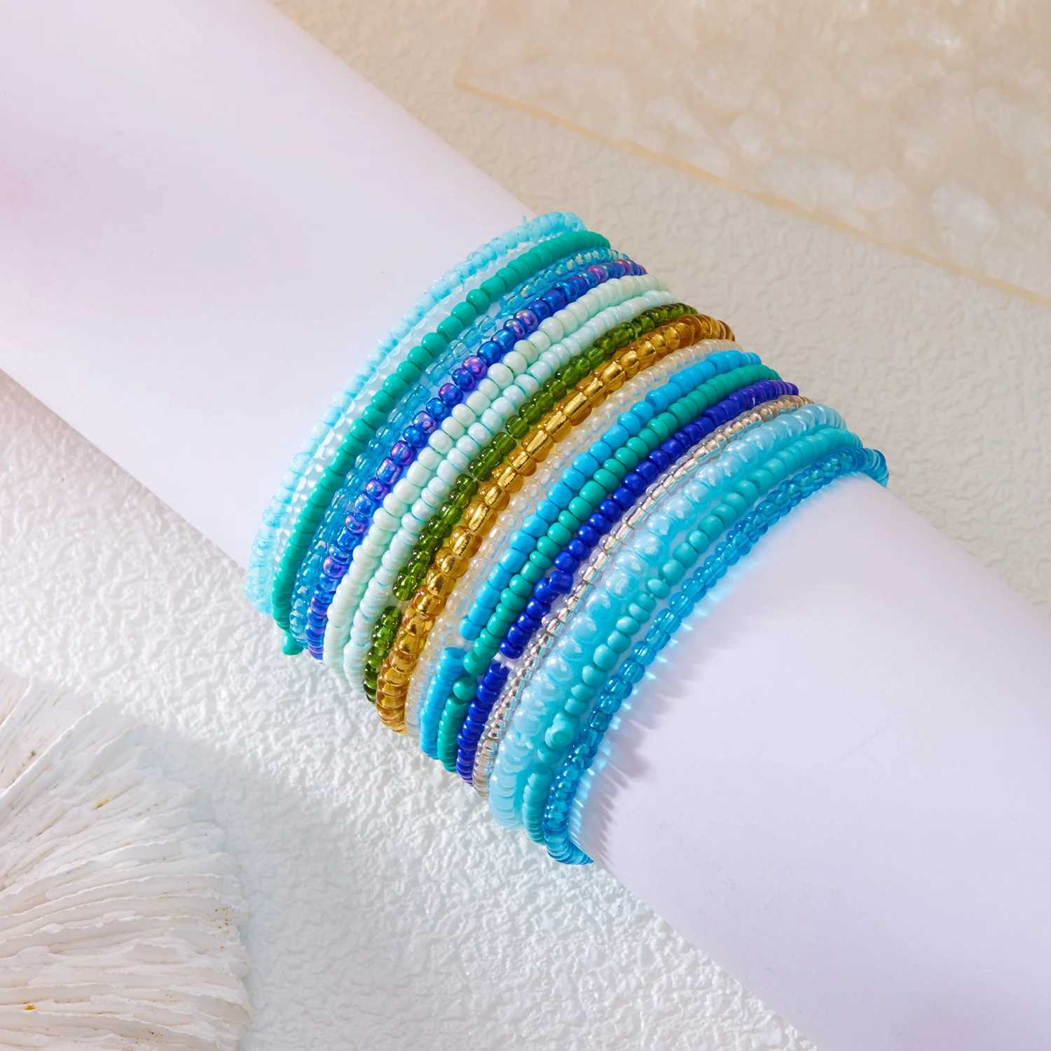 16/20 Pcs/set Bohemian Colorful Rice Beads Bracelets for Women Summer Beach Style Beaded Bracelet Girls Travel Holiday Jewelry W250807