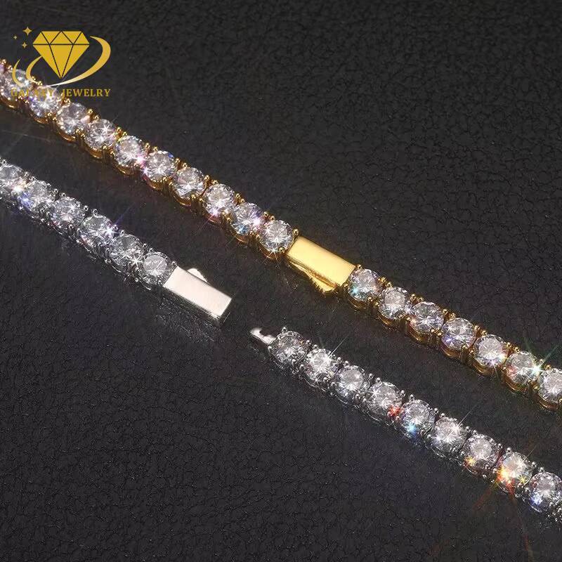 Hip Hop Tennis Bracelet Necklace Gold Plated 925 Sterling Silver 6.5mm Round Cut Moissanite Diamond Iced Out Tennis Chain
