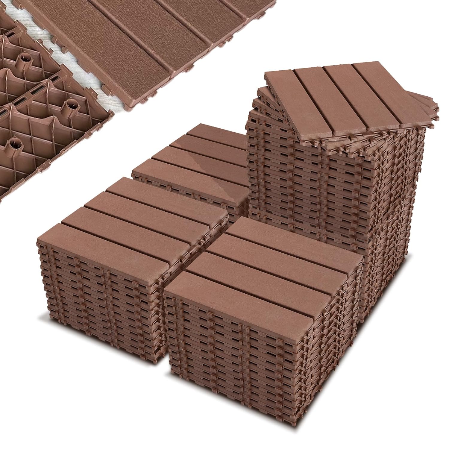 54-Pack Interlocking Outdoor Floor Tiles, Plastic Deck Tiles for Patio Garden Balcony, DIY Snap-Together Waterproof Surface