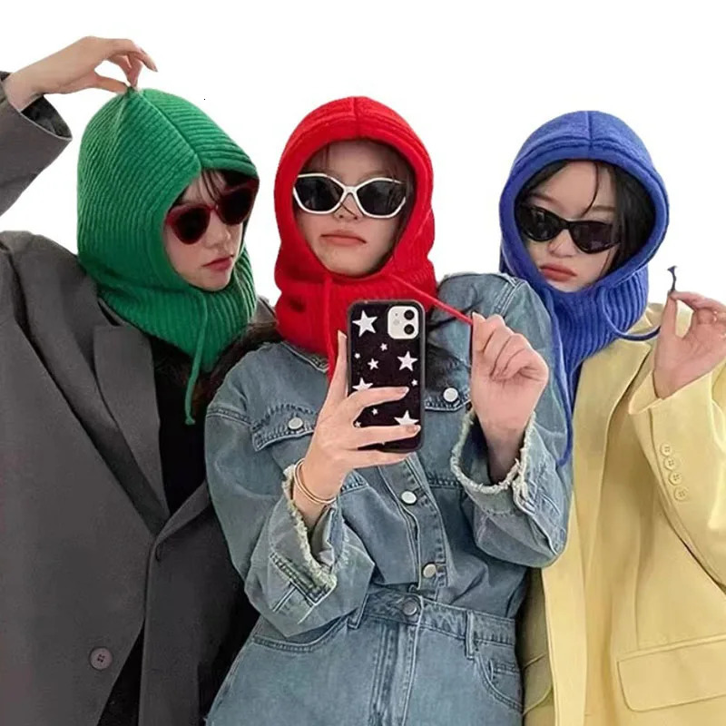 Winter Balaclava Hat for Men Women Knitted Hooded Cap Outdoor Windproof Drawstring Hat Neck Beanie Capofficial website 250805