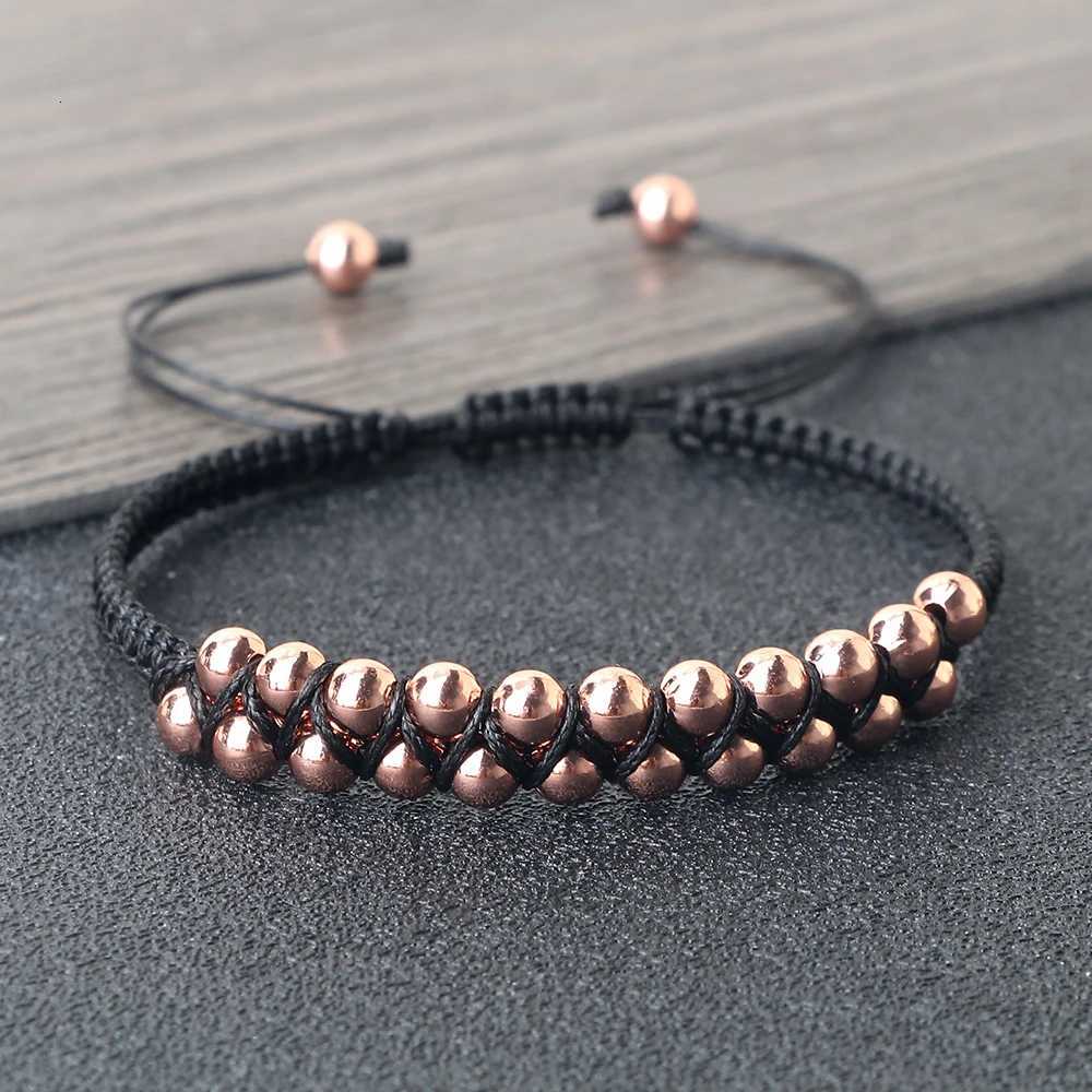 Charm Black Rope Double Layer Copper Beaded Bracelet Handmade Braided Thread Bangle for Women Men Fashion Gifts Prayer Wholesale W250807