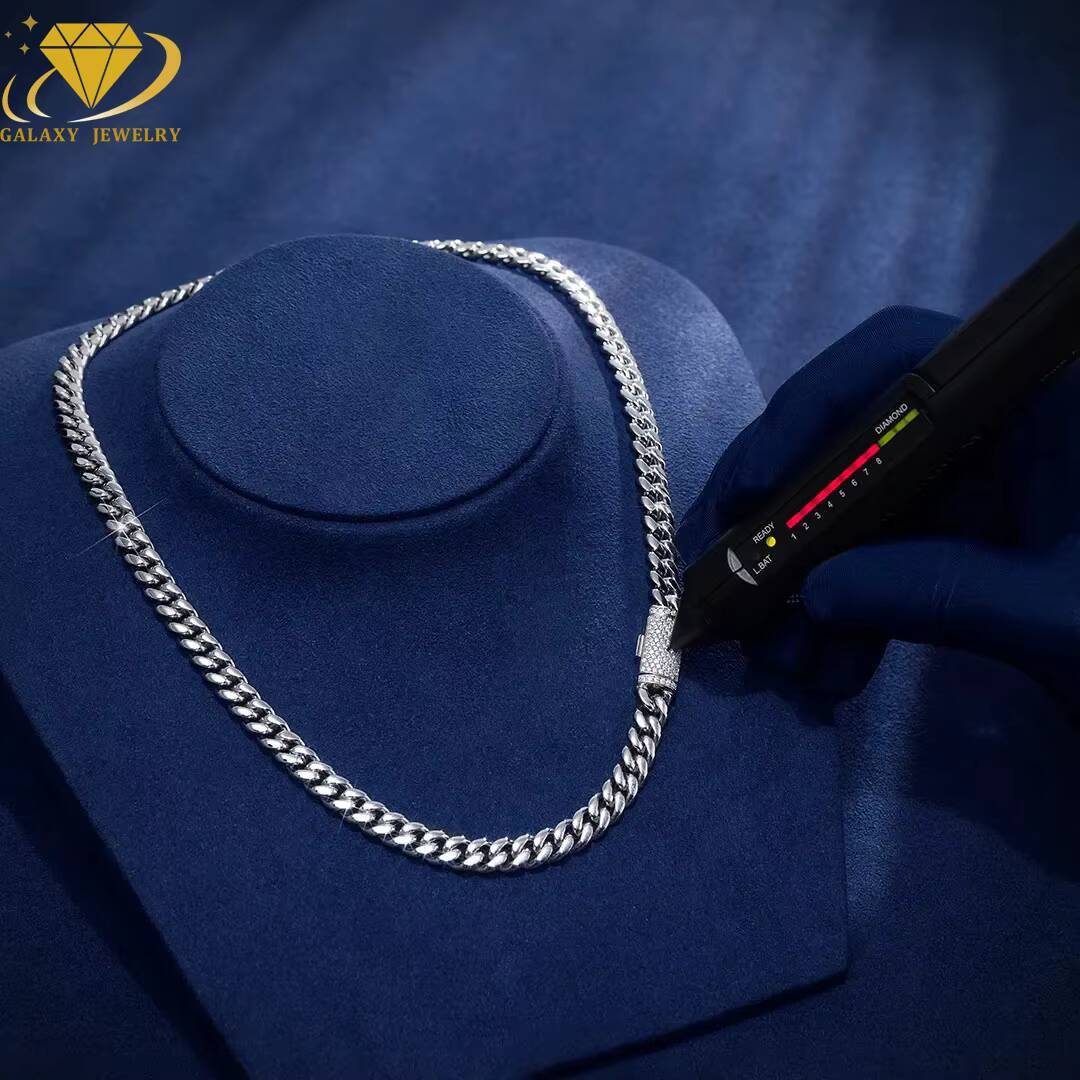 Mens Thick Cuban Chain 8mm 10mm 12mm 14mm Heavy Solid 925 Silver Moissanite Diamond Clasp Hiphop Large Cuban Link Necklace