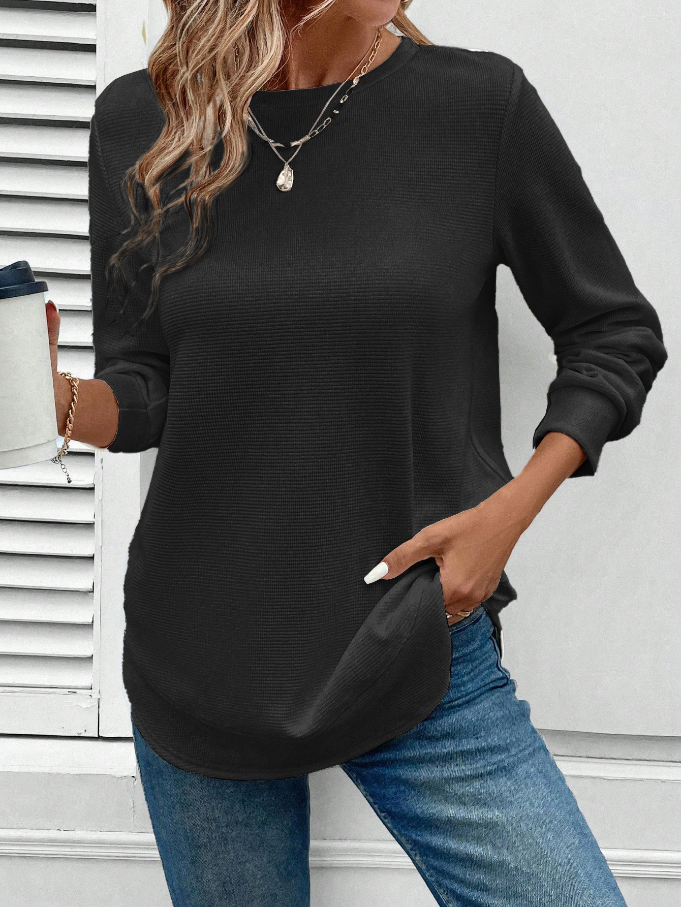 Free Shipping Designer Hoodie 2025 Foreign Trade Autumn And Winter New Loose, Elegant And Fashionable Women's Solid Color Round Neck Long Sleeved