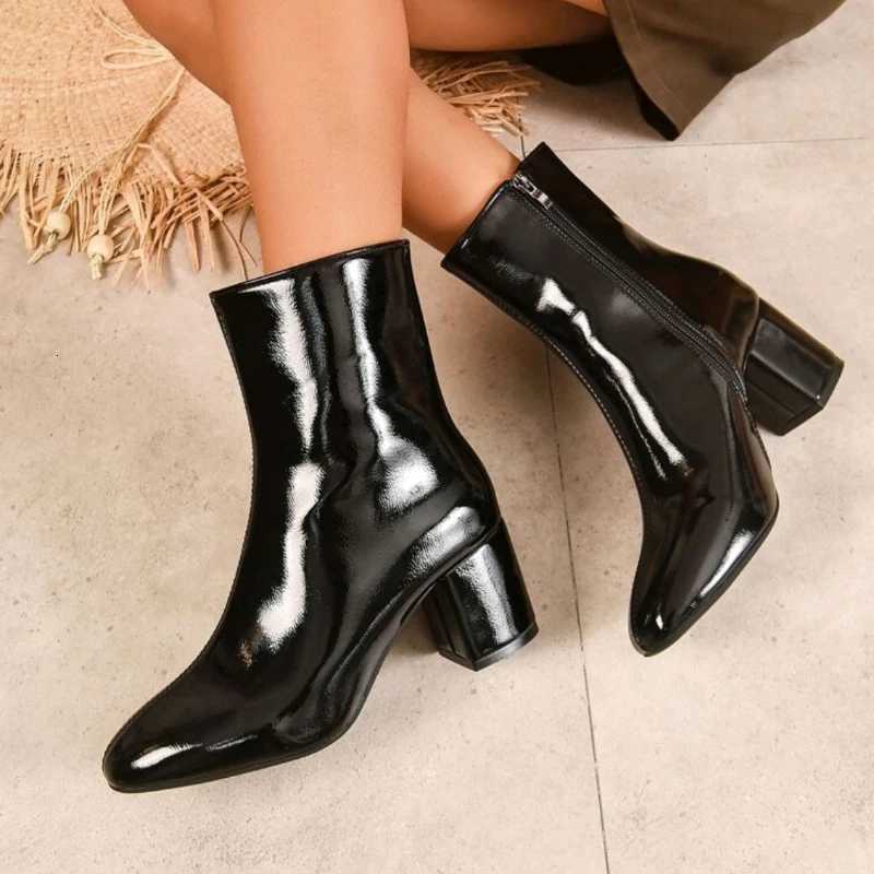 Luxury Womens Boots Side Zip Ankle Boots Block Heels Pointed Toe Women Boots Fi Women High Heels 2025 New Boots for Women XJ250807