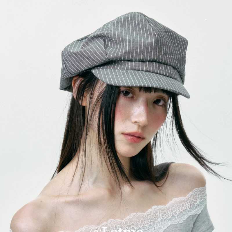 Korean Retro Simple Striped Octagonal Newsboy Hats for Women and Men Spring Summer Thin Casual Versatile Sunscreen Berets XJ250807