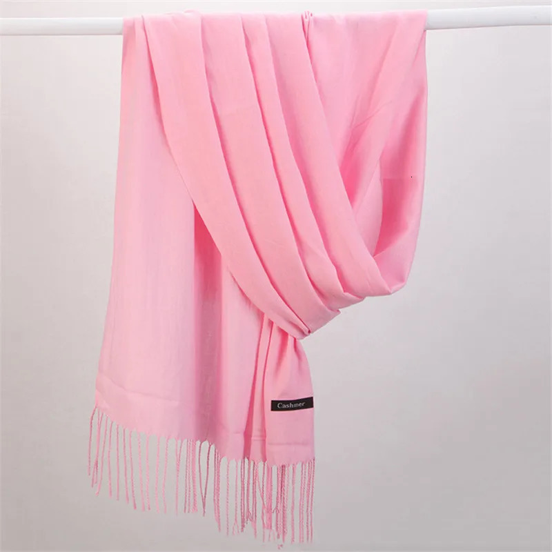 Fashion Solid Color Women Scarf Winter Hijabs Tessale Tassels Long Lady Shawls Cashmere Like Pashmina Hijabs Scarves Wraps 250805