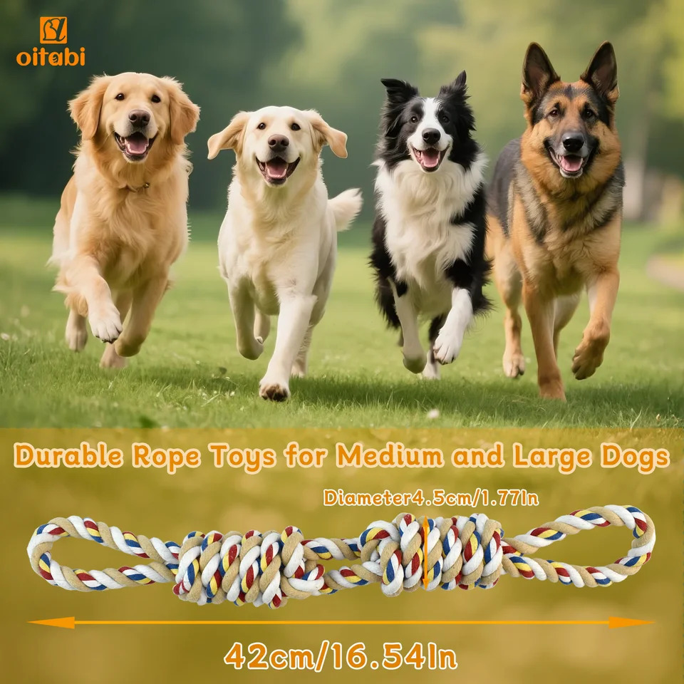 Oitabi Dog Rope Toy for Large and Medium Dogs Heavy Duty Tug of War Dog Toy Tough Dog Chew Teething Toys for Aggressive Chewer 250804