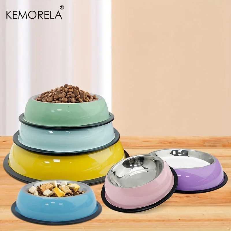 KEMORELA 16/18/22CM Durable Colorful Stainless Steel Pet Bowl for Dogs and Cats - Non-Slip Base Pet Feeding And Drinking Bowl Y250806