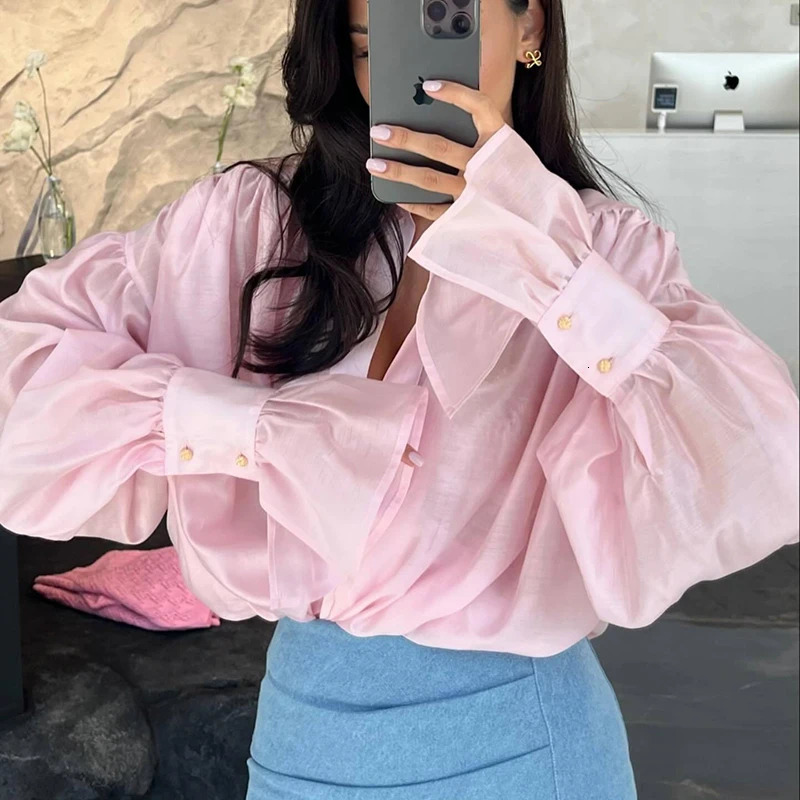 2025 Ladies Temperament Silk Slim Shirt Office Elegant Lapel Long Sleeved Solid Top Fashion High Street Single Breasted Blouses 250806