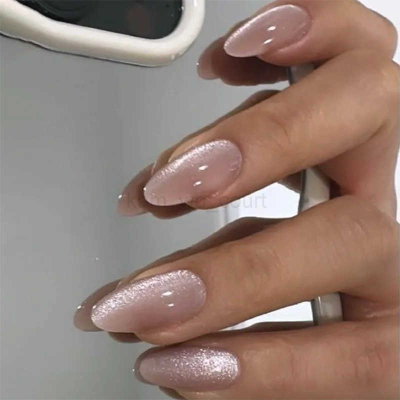 24pcs Simple Almond False Nails Sets Blush Design Press on Nails Art Detachable Short Oval Fake Nails with Jelly Glue Manicure M250807