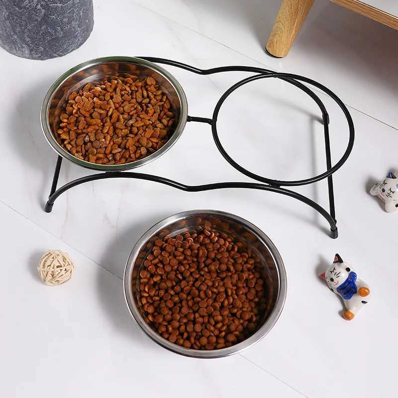 Stainless Steel Double Dog Bowls with Anti Slip Rack Safe Durable Pet Feeding Supplies for Dogs Cats Pet Accessories Y250806