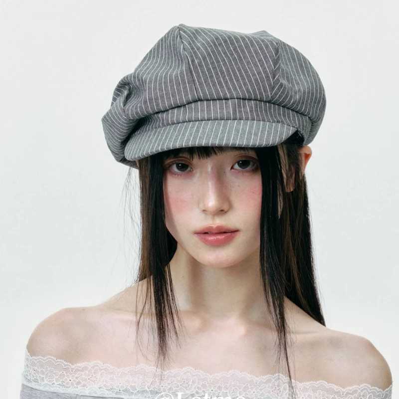 Korean Retro Simple Striped Octagonal Newsboy Hats for Women and Men Spring Summer Thin Casual Versatile Sunscreen Berets XJ250807