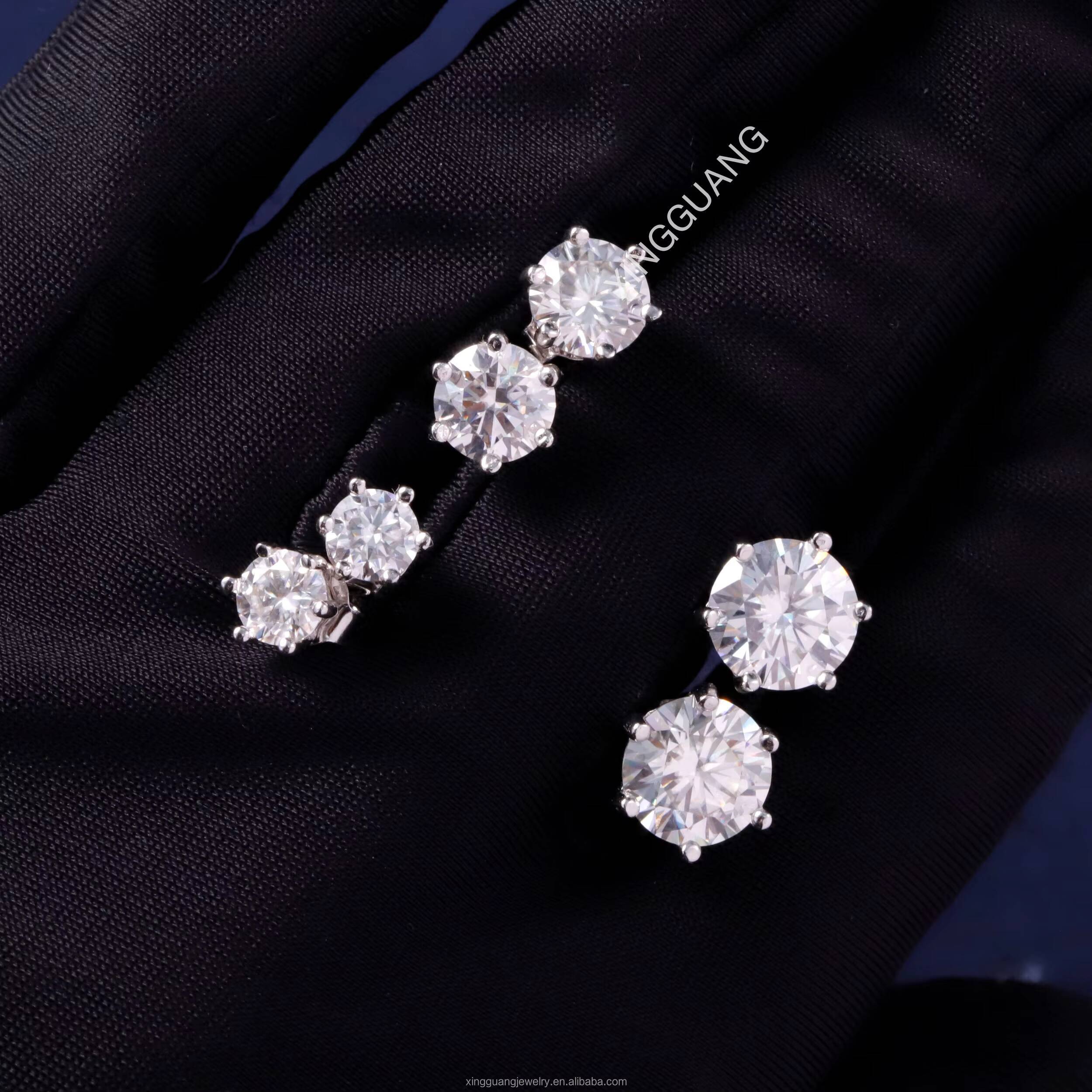 Fashion Trends Anti Allergic 6 Prongs 925 Sterling Silver with 0.3ct to 2ct Excellent Round Cut VVS Diamond Moissanite Earrings