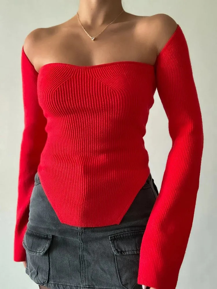 VGH Fashion Minimalist Solid Knitting Sweaters For Women Square Collar Long Sleeve Slimming Pullover Sweater Female Clothing 250804