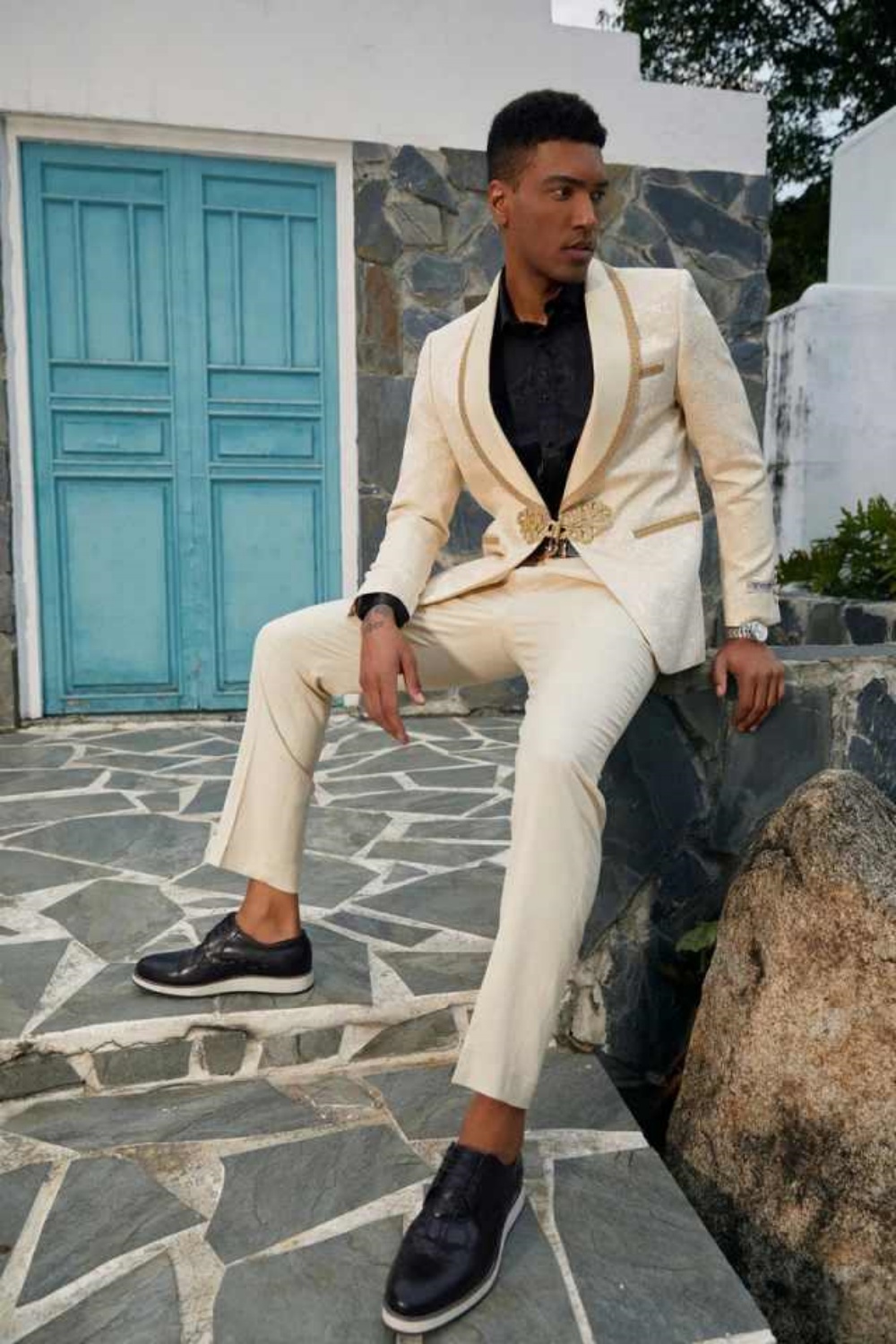 Elegant Men Suits 2 Piece Jacket Pants Shawl Lapel Wedding Groom Tuxedos Wear Party Suit Customized