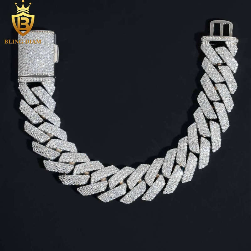 18mm Hip Hop Miami Cuban Link Chain 3Rows Sterling Sier Vvs Moissanite Iced Out Bracelet
