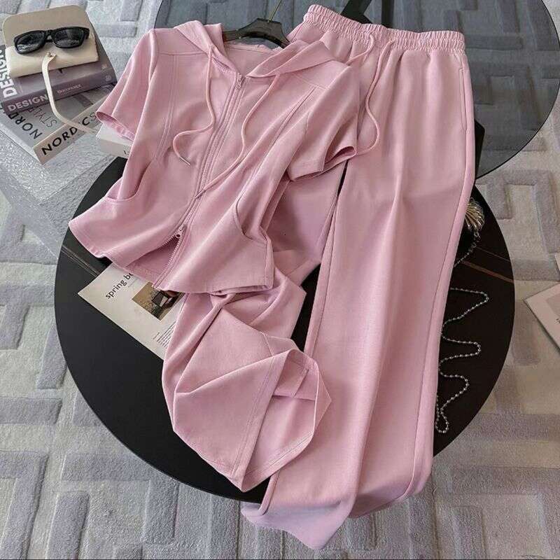 designer leisure Women's Clothing Summer New Short Sleeve Fashionable Casual Age Reducing Wide Leg Pants Two Piece Suit