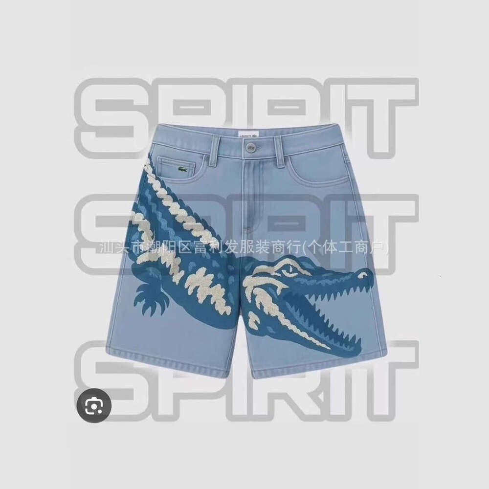 2024 Summer New American Style Washed Trendy Printed Denim Shorts Loose Casual Straight Wide-Leg Pants