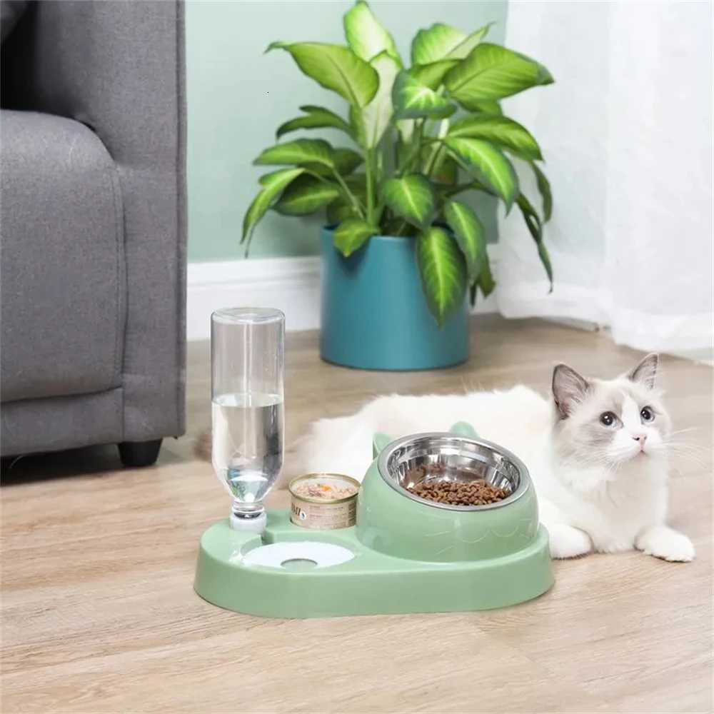 2 In 1 Cat Bowl Water Dispenser Automatic Water Storage Pet Food Bowl Food Container With Waterer Feeder Dog Cat Food Bowl Y2508061