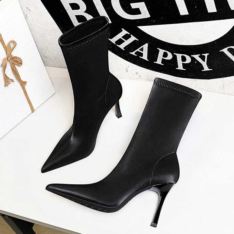 BIGTREE Spring High Quality Soft PU Leather Boots Women Pointed Toe Black Ladies Thin Heels Party Shoes Womens Shoes XJ250807