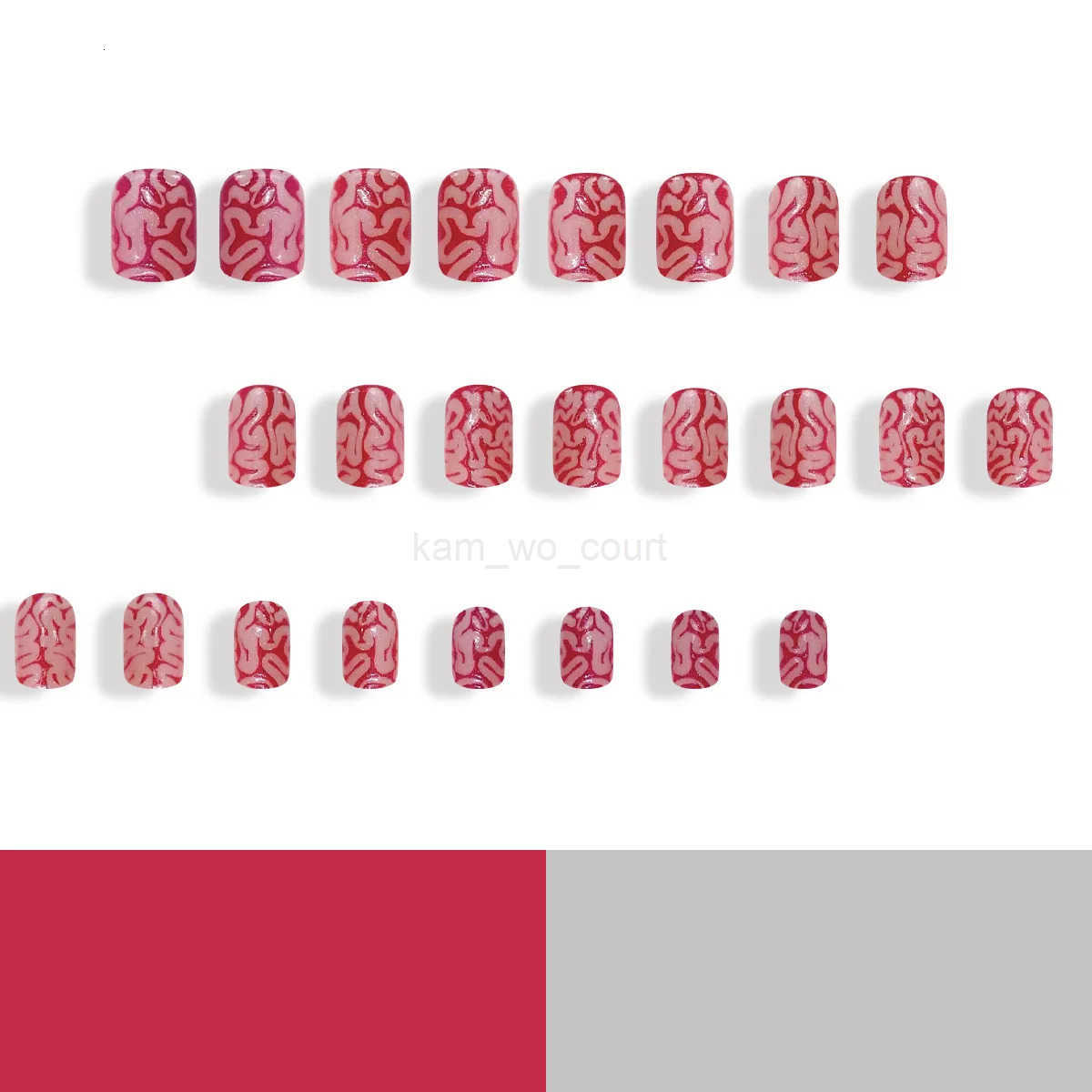 24PCS Short Coffin False Nails Halloween Horror Blood Colon Design Fake Nail Patches for Girls Women Wearable Press on Nails M250807