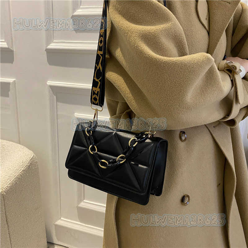 Textured Bag for Women 2025 New Trendy Fashion Celebrity Small Square Bag Versatile Wide Strap Crossbody Chain Bag H250806