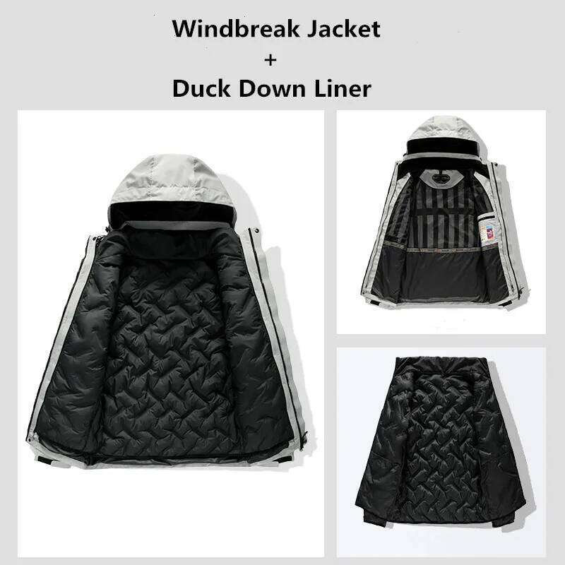 Men Thick Warm Winter Hooded Ski Duck Down Removable Liner Parka Coat Outdoors Waterproof Windbreaker Jacket