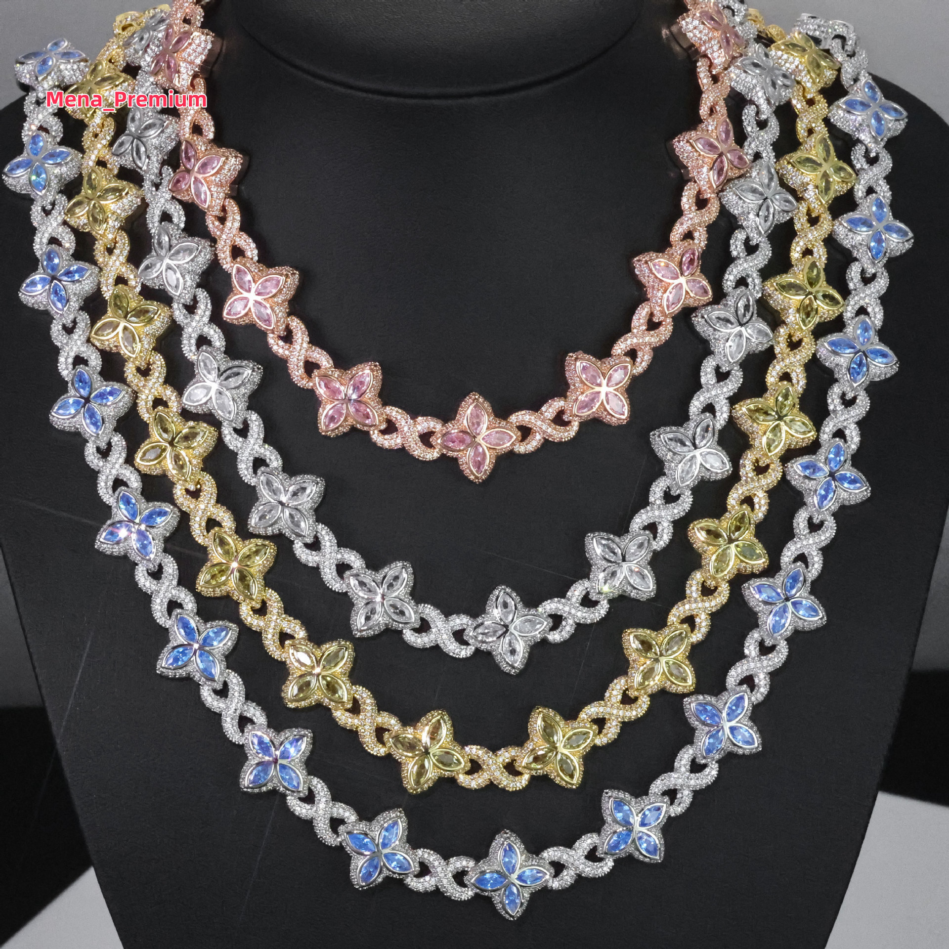 Luxury 925 S925 Sterling Silver Versatile Hip Hop Necklace Link Chain Colored Moissanite Cuban Clover Versatile Luxury Accessory