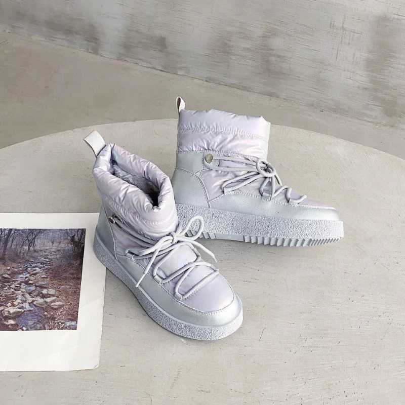 New Women Snow Boots Winter Warm Plush Ankle Boots Round Toe Lace Up Platform Short Boots Casual Waterproof Cotton Shoes XJ250807
