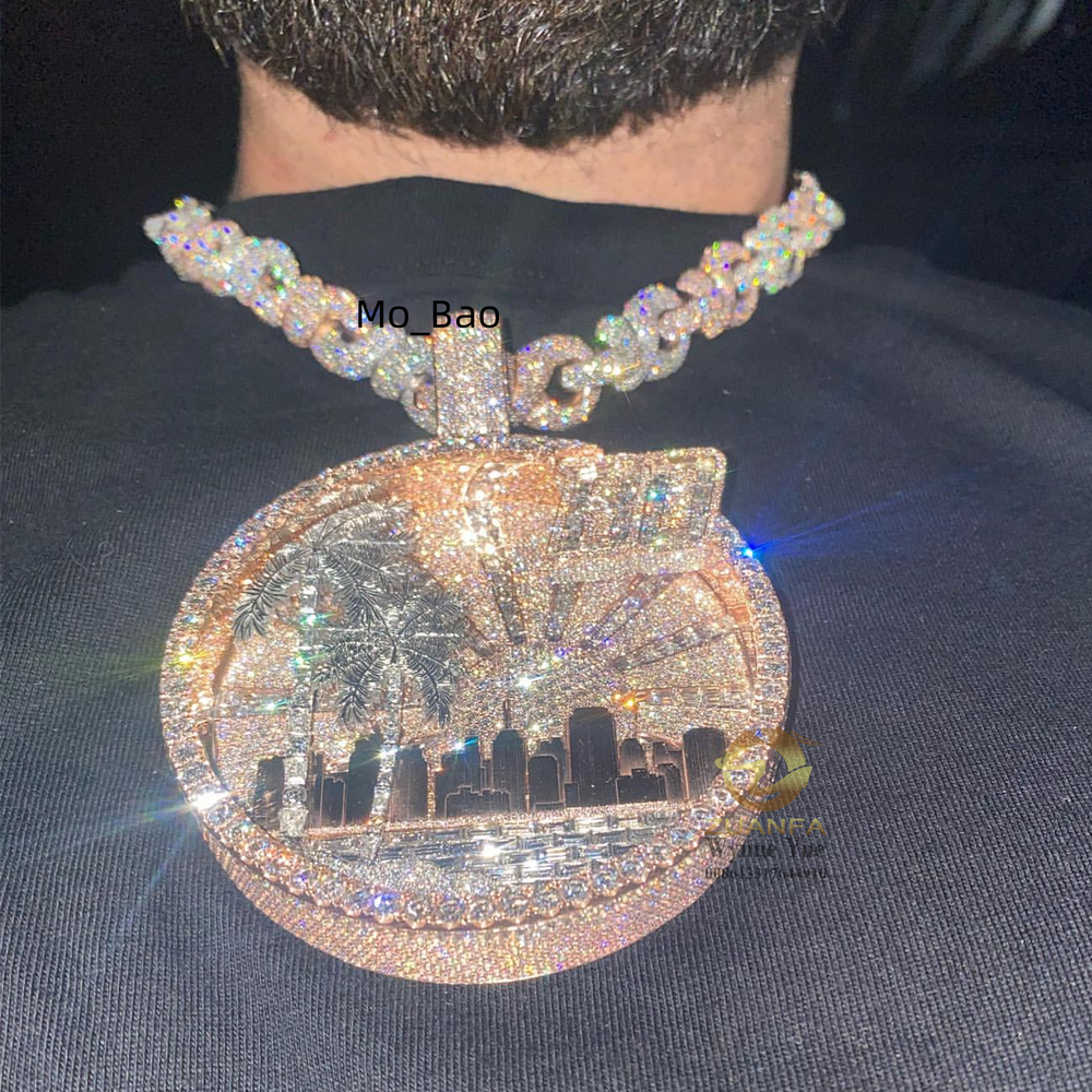Hip Hop Bussdown Palm Tree Piece Baguette Moissanite Pendant Custom Rapper Iced Out Letter Pendant Jewelry