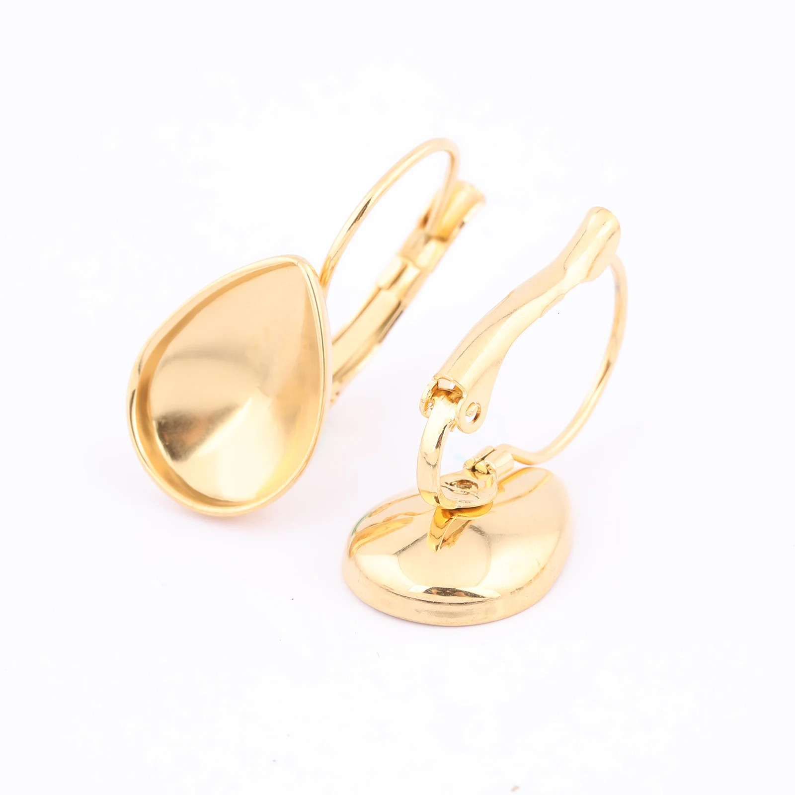10pcs Stainless Steel Gold Plated Leverback Earring Bezel Setting Blanks For 10x14mm Pointed Back Teardrop Stones Diy Findings 250804