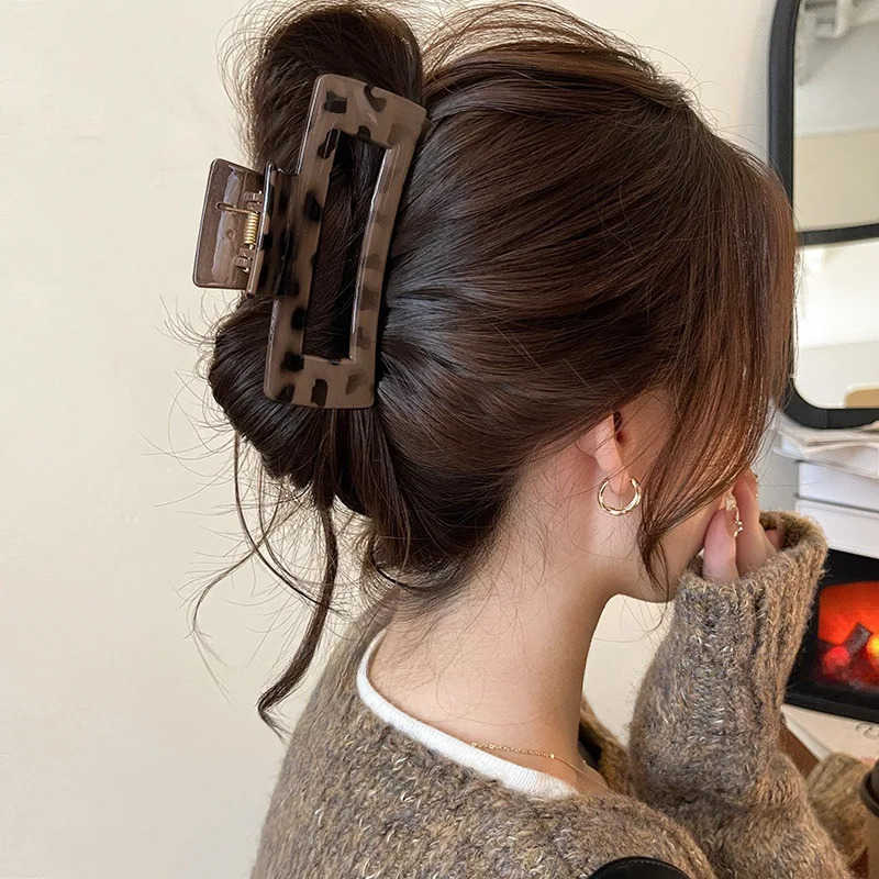 Ponytail Leopard Bow Large Hair Claw Crab Hair Accessories for Women Back Head Clip Hairpins Girls Barrettes Headbands U250807