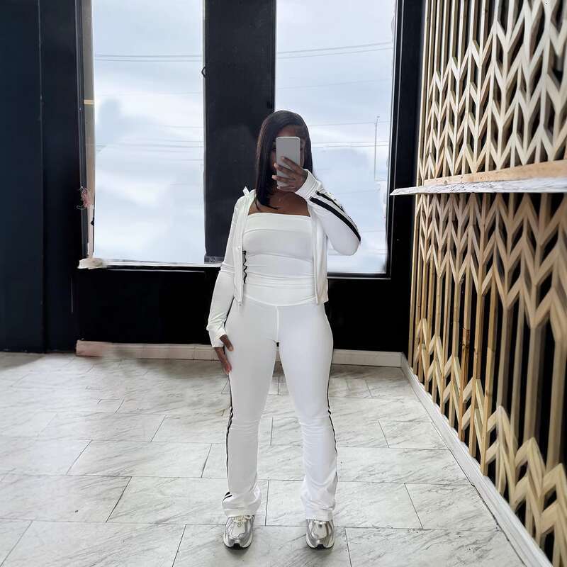 designer leisure Women's Clothing Splicing Striped Yoga Clothes Zipper Long Sleeved Jacket Tube Top Sports Three Piece Suit