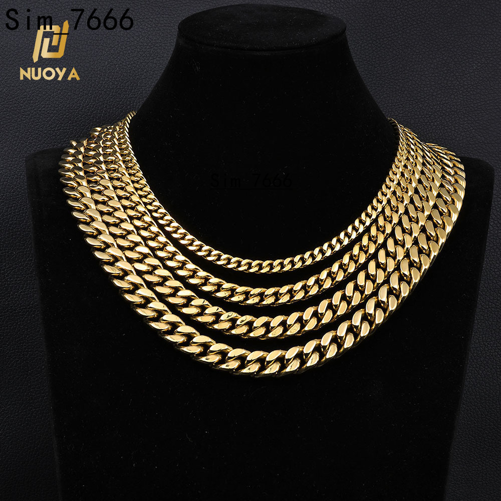 6/9/11/13mm Monaco Stainless Steel Diamond Buckle 4 Side Mirror Grinding Iced Moissanite Clasp 14K Gold Plated Necklace