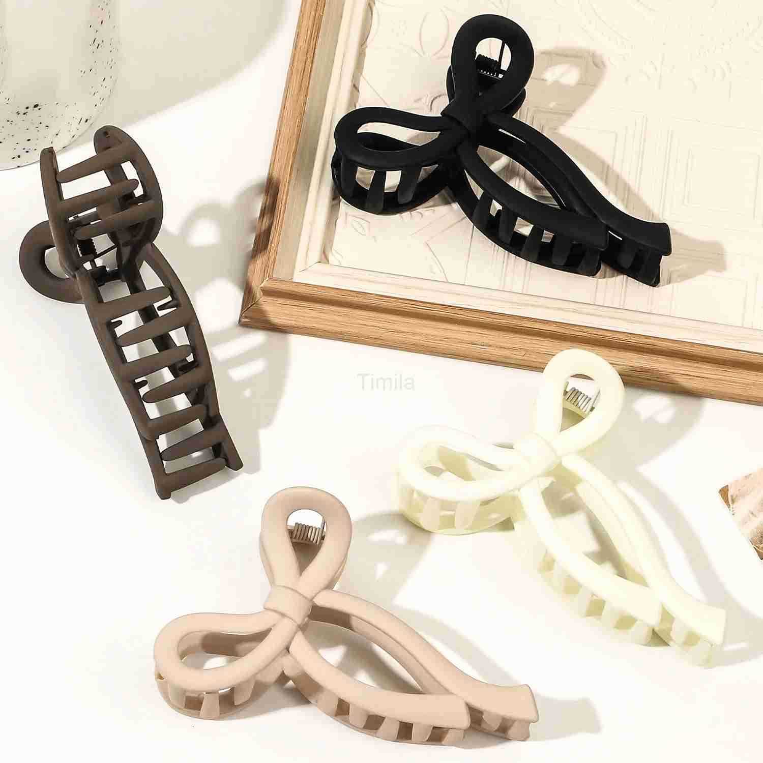 Matte Bow Large Hair Claw Crab Ponytail Hair Accessories for Women Acrylic Bowknot Hair Clips Hairpins Girls Barrettes Headbands U250807